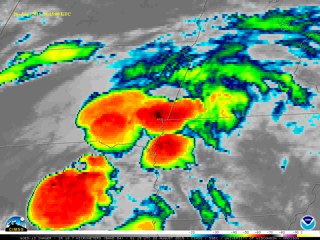 GOES-13 Infrared (10.7 um) images [click to play animation]
