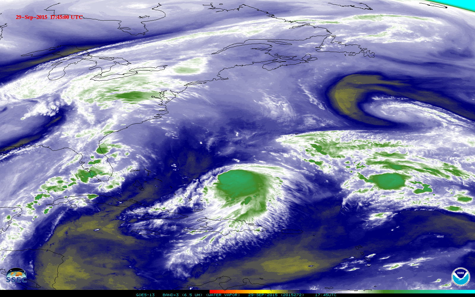 GOES-13 Water Vapor Infrared (6.5 µm) Imagery [click to Play Animation]