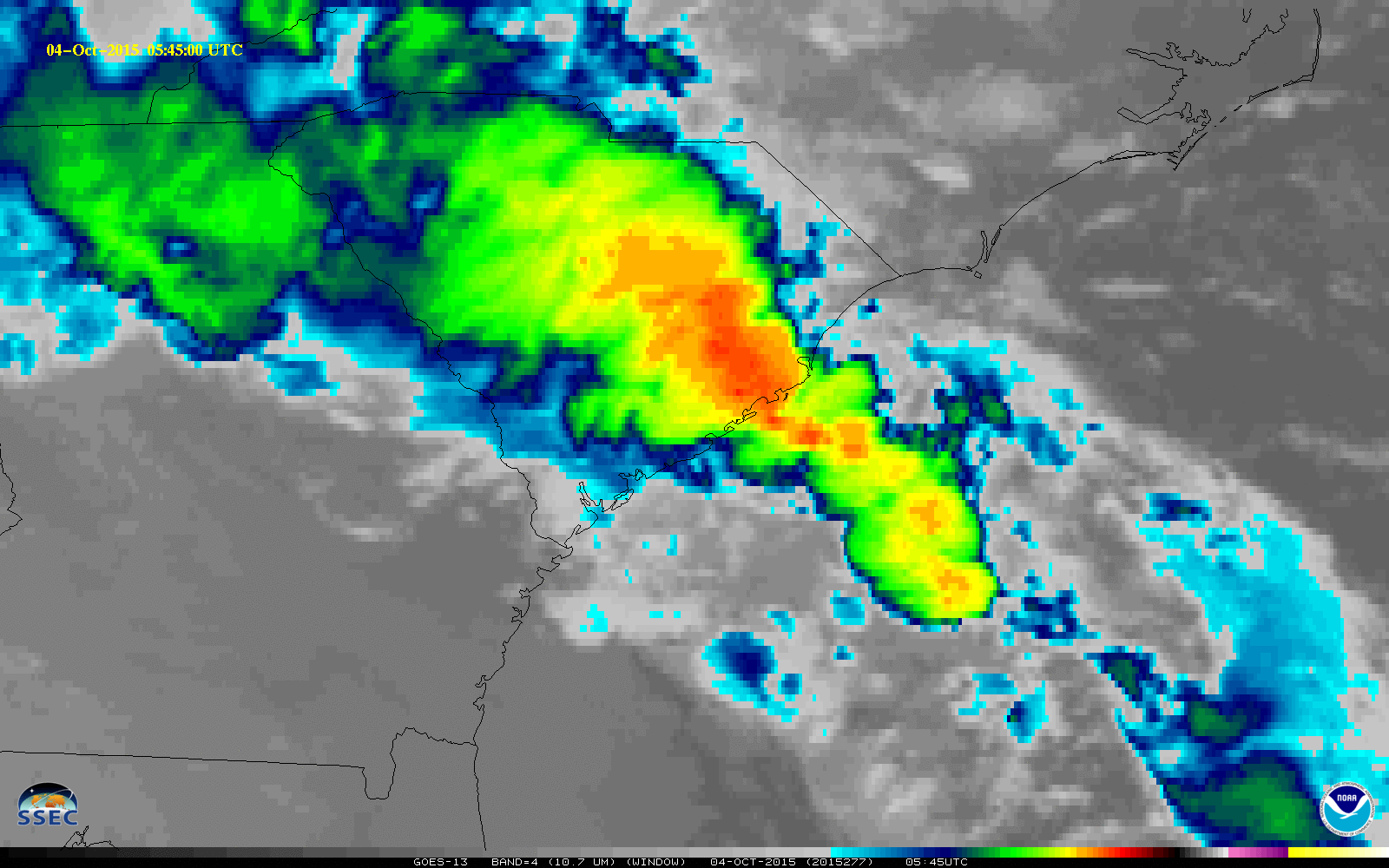 GOES-13 Infrared (10.7 µm) Imagery, 0015 UTC 1 October through 1145 UTC 5 October 2015 [click to animate]