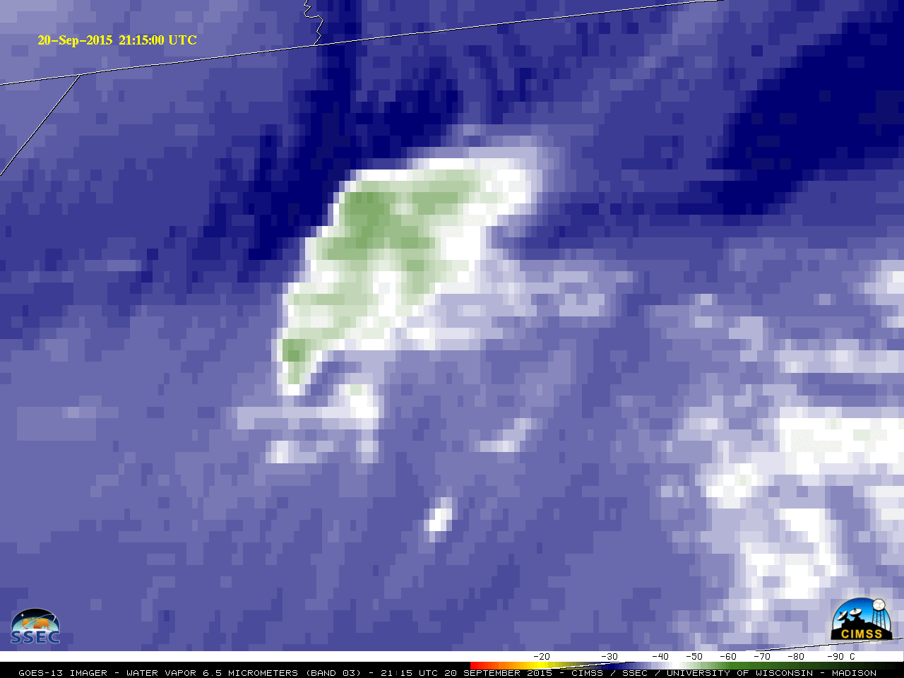 GOES-13 water vapor (6.5 um) images [click to play animation]