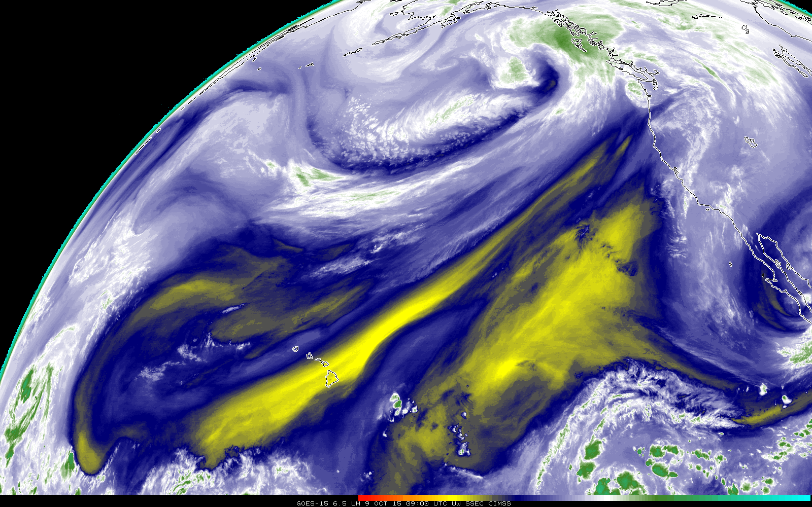 GOES-15 Infrared Water Vapor (6.5 µm) Imagery, 0000 UTC 5 October through 0900 UTC 9 October 2015 [click to animate]