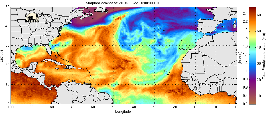 MIMIC Total Precipitable Water for the 72 hours ending 1400 UTC 25 September [click to enlarge]