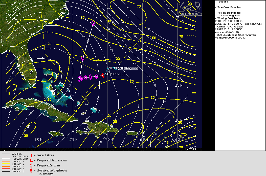 850-200 hPa Wind Shear Analysis, 1500 UTC 29 September 2015 [click to enlarge]