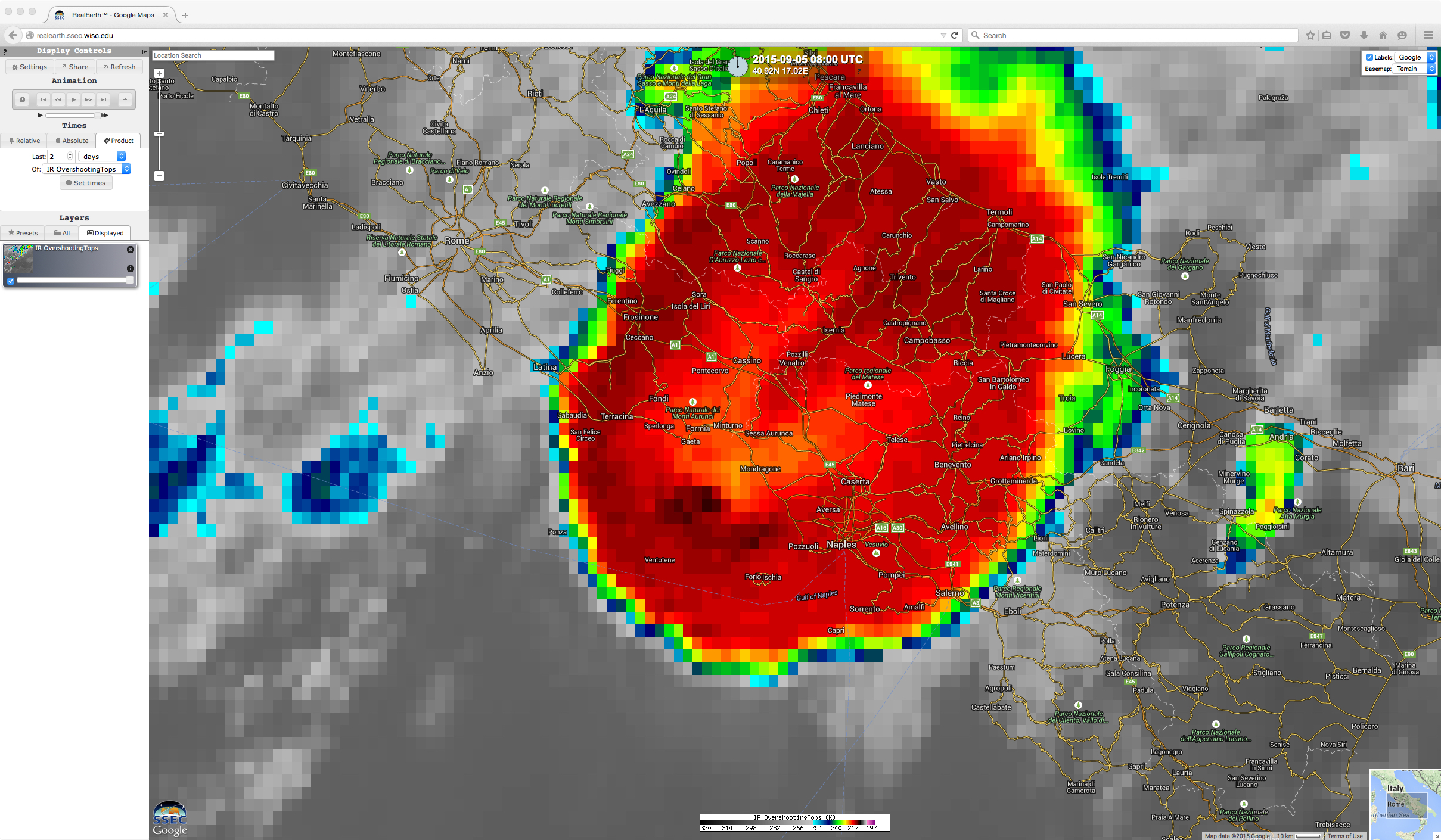 Meteosat-10 Infrared (10.8 µm) images [click to play animation]