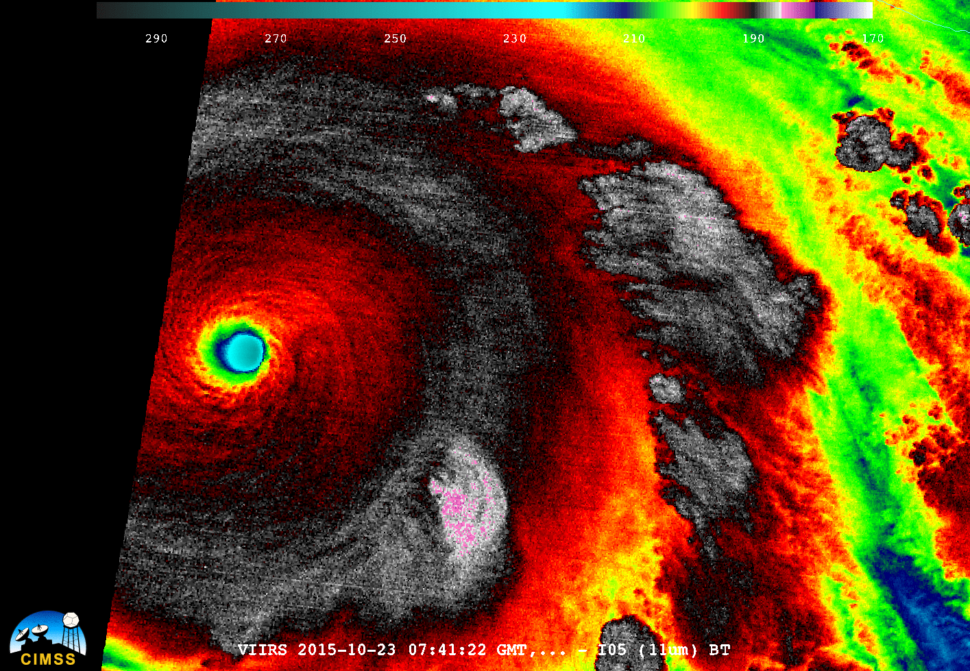 Suomi NPP VIIRS Infrared (11.45 µm) and Day/Night Band (0.7 µm) images at 0741 UTC