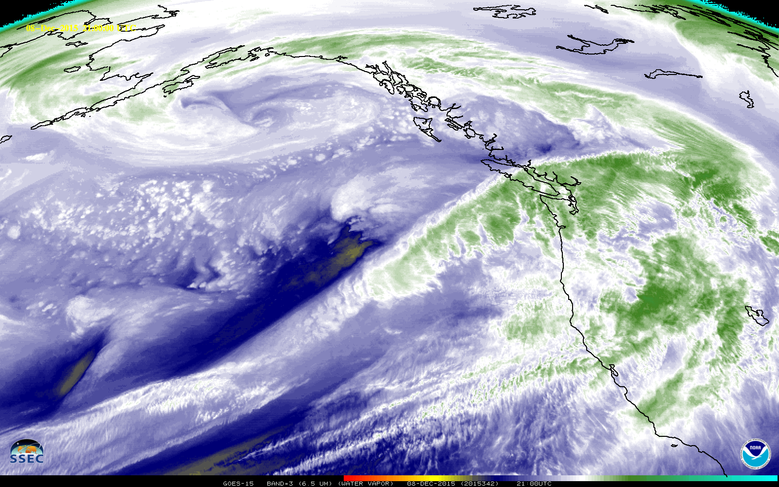GOES-15 Band 3 Water Vapor (6.5 µm) imagery for 6-8 December 2015 [click to play animation]