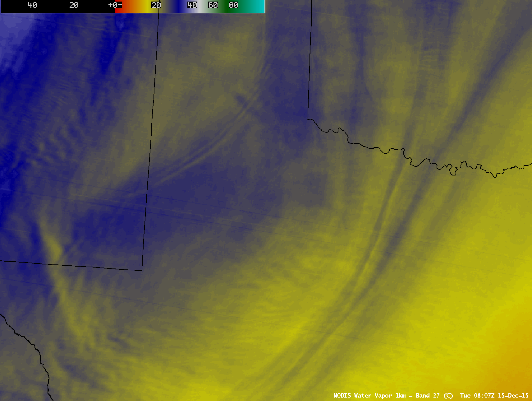 Aqua MODIS Water Vapor (6.7 µm) and Infrared (11.0 µm) images [click to enlarge]