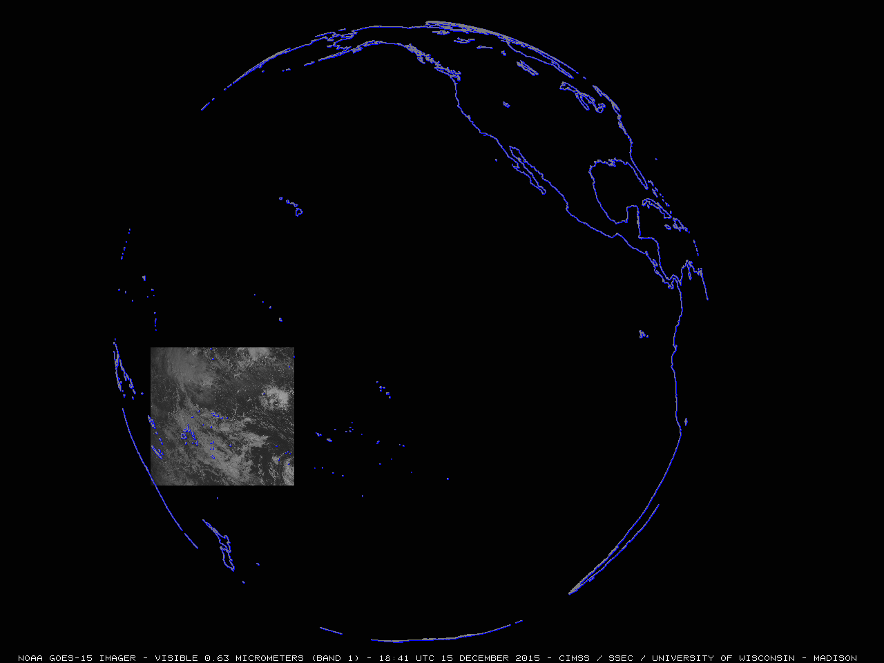 GOES-15 Visible (0.63 µm) image showing the location of the American Samoa RSO sector in relation to the GOES-15 Full Disk scan coverage [click to enlarge]