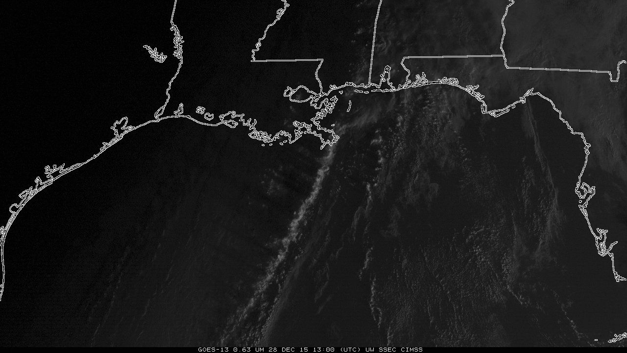 GOES-13 Visible Imagery (0.63 µm), 1300-1430 UTC on 28 December 2015 [click to enlarge]