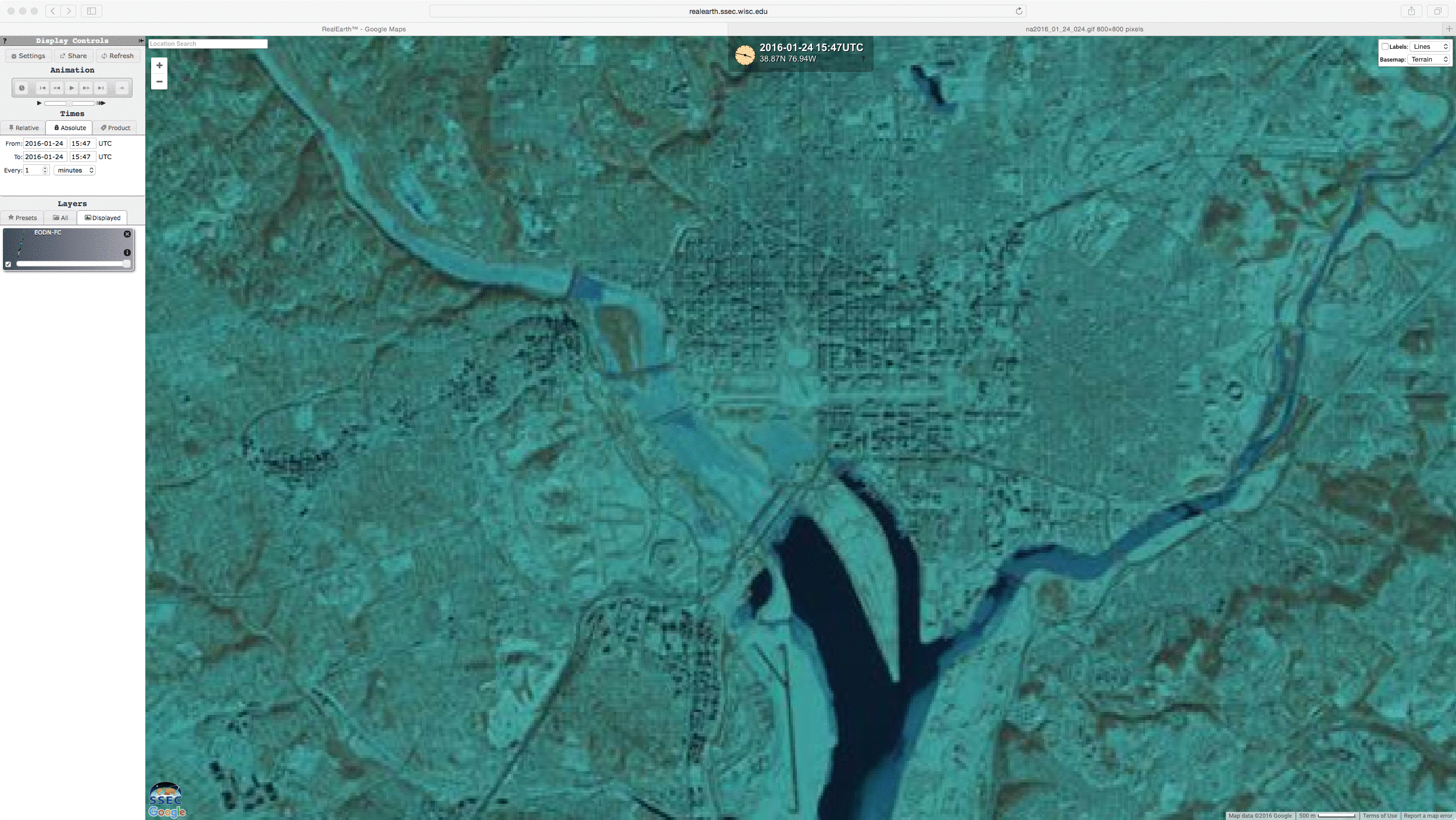 Landsat-8 false-color image of the Washington DC area [click to enlarge]