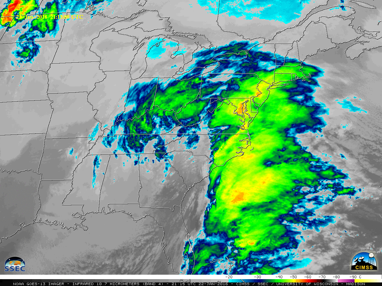 GOES-13 Infrared window (10.7 µm) images [click to play animation]
