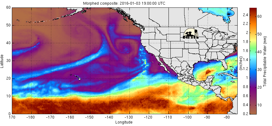 MIMIC Total Precipitable Water for the 72 hours ending 1800 UTC on 6 January [click to enlarge]