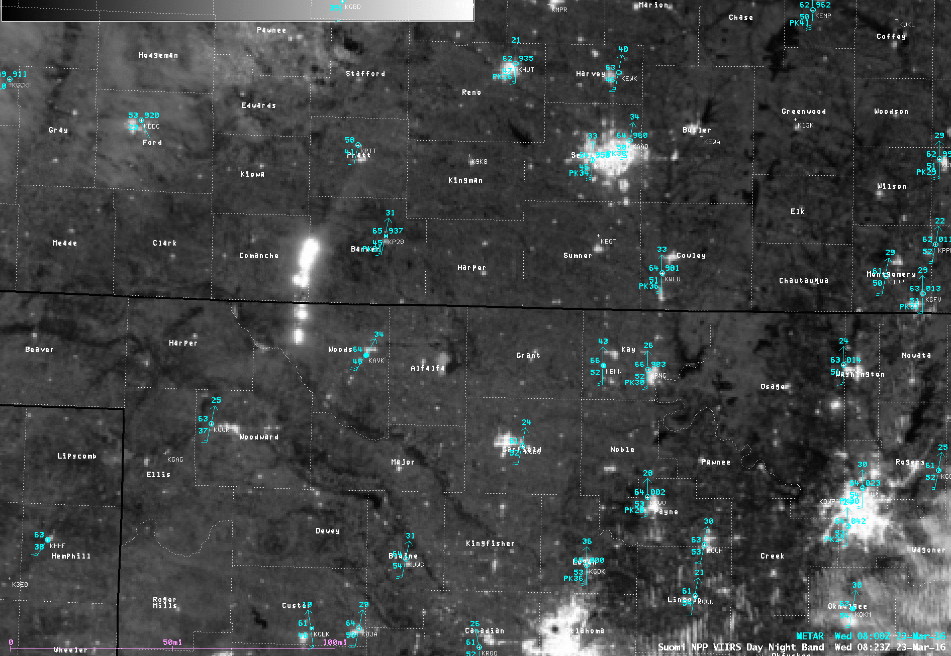 Suomi NPP VIIRS Day/Night Band (0.7 µm) and Shortwave Infrared (3.74 µm) images {click to enlarge]