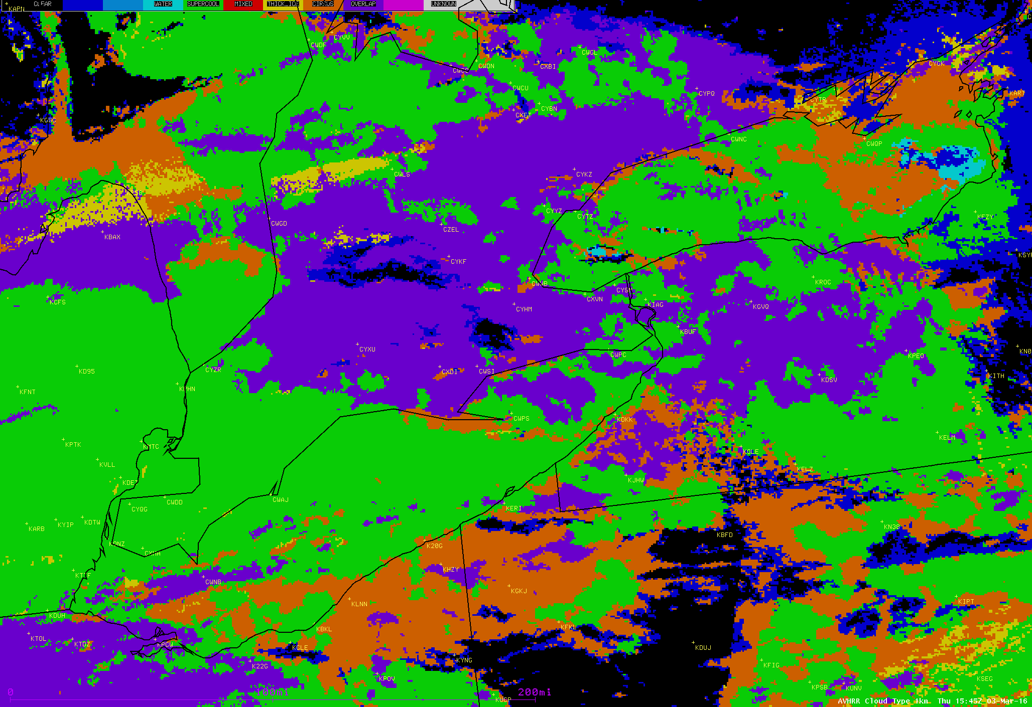 POES AVHRR Cloud Type product at 1545 UTC [click to enlarge]