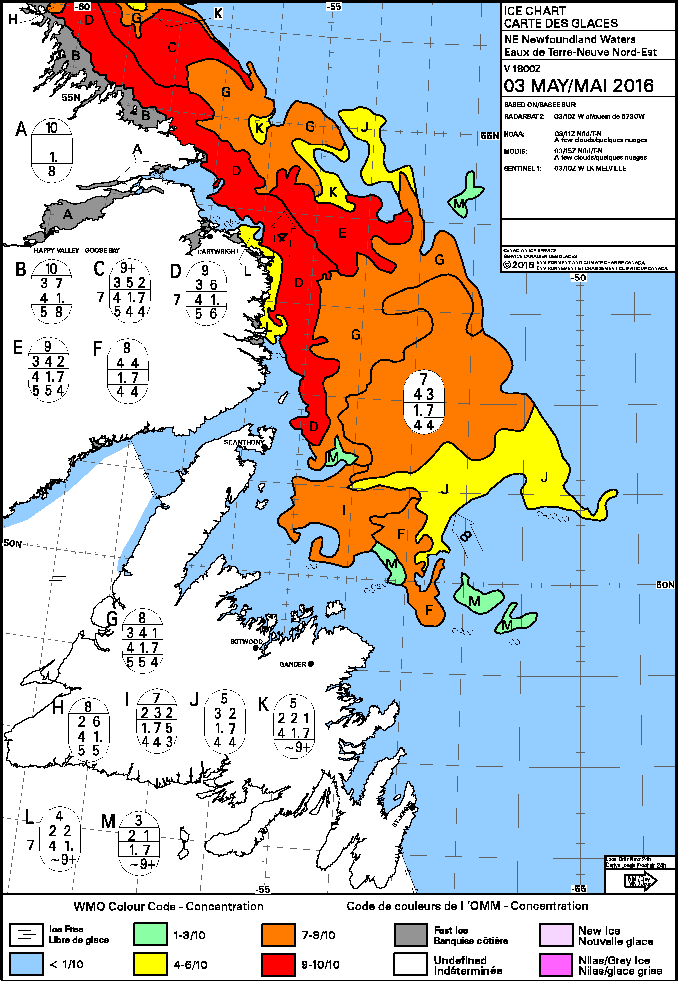 Ice concentration off the coast of Labrador and Newfoundland [click to enlarge]