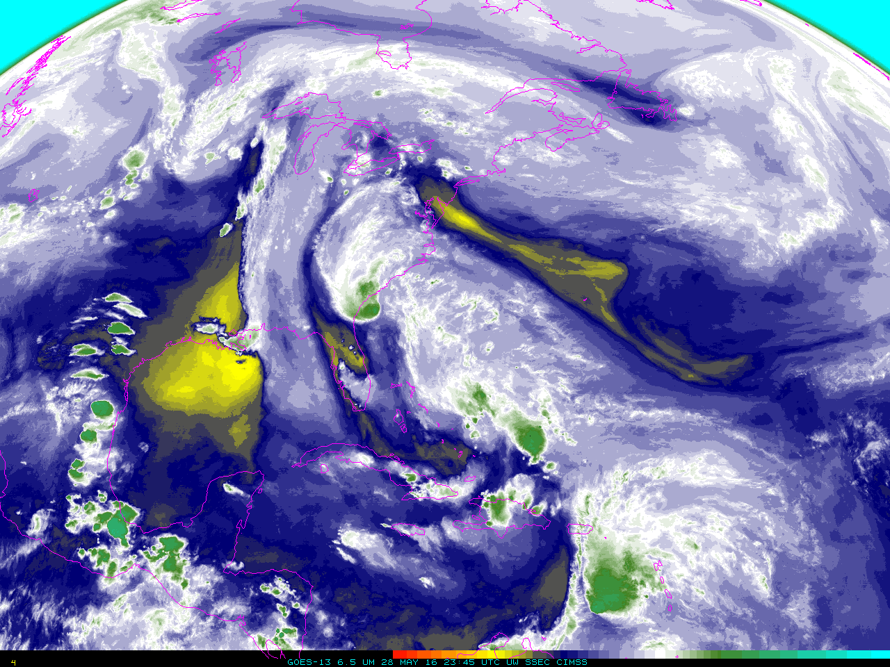 GOES-13 6.5 µm Water Vapor Infrared images [click to play animation]