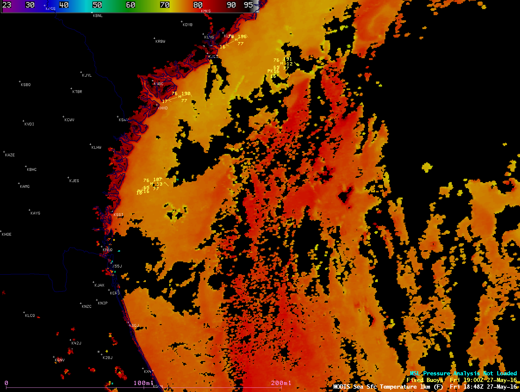 MODIS-based Sea Surface Temperatures, 1848 UTC on 27 May [click to enlarge]