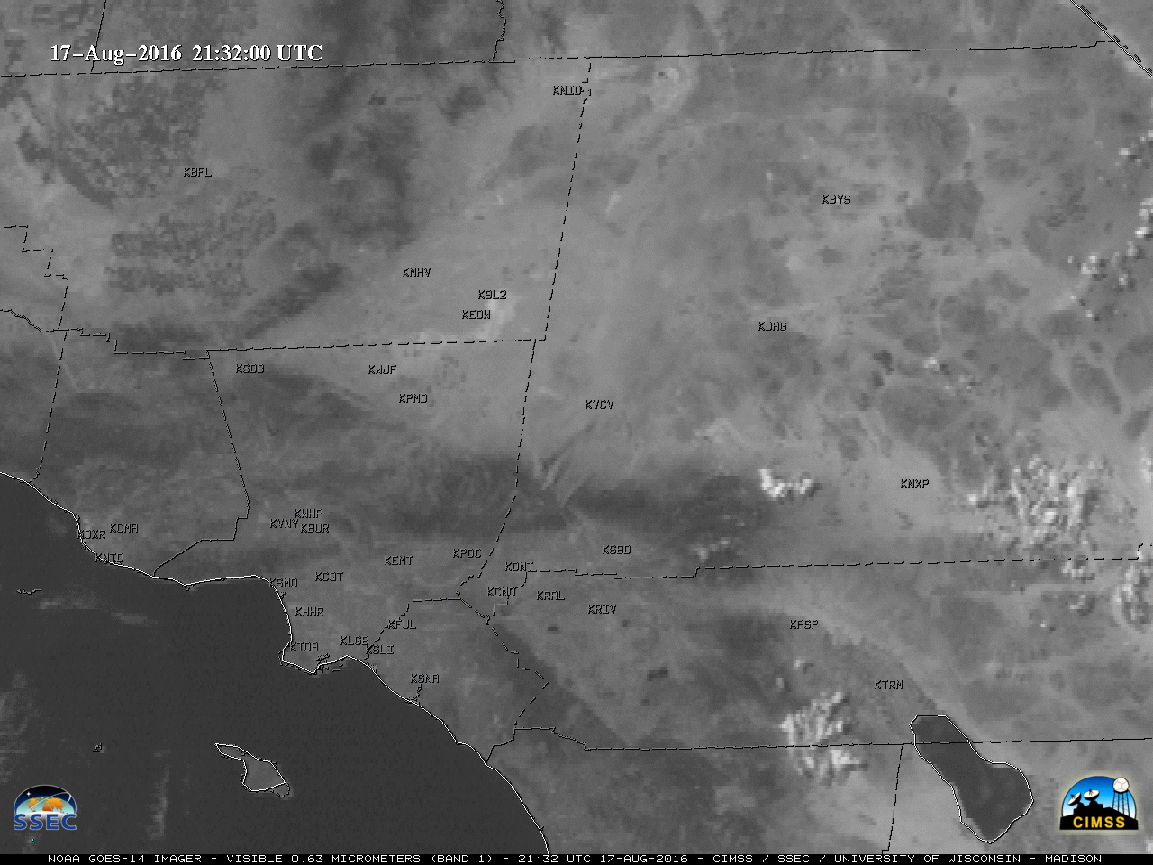 GOES-14 Visible (0.63 µm) images, with county outlines and 4-character airport identifiers [click to play MP4 animation]
