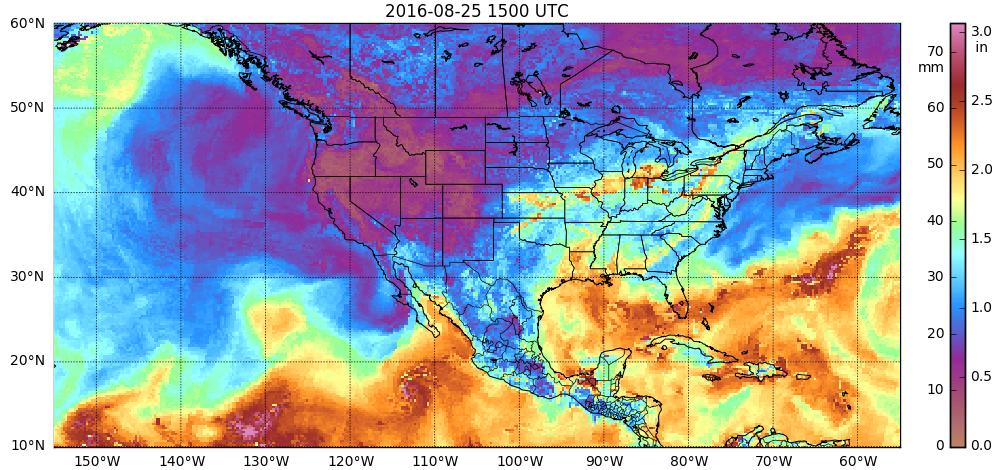 Morphed Observations of Total Precipitable Water from MIRS, 0000 UTC 24 August - 1500 UTC 25 August [click to play animated gif]