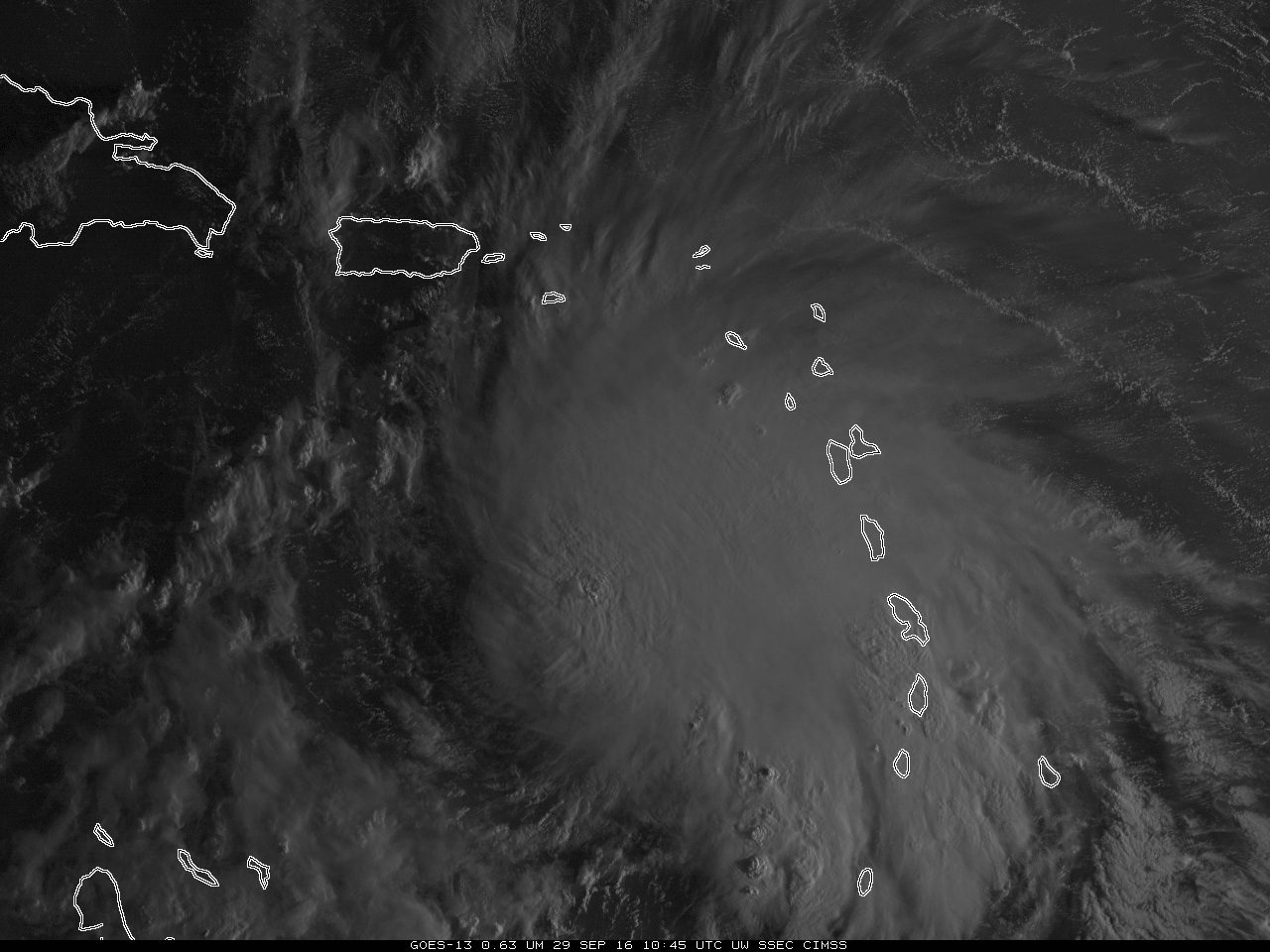 GOES-13 Visible (0.63 µm) imagery, 1045-1245 UTC on 29 September 2016 [Click to enlarge]