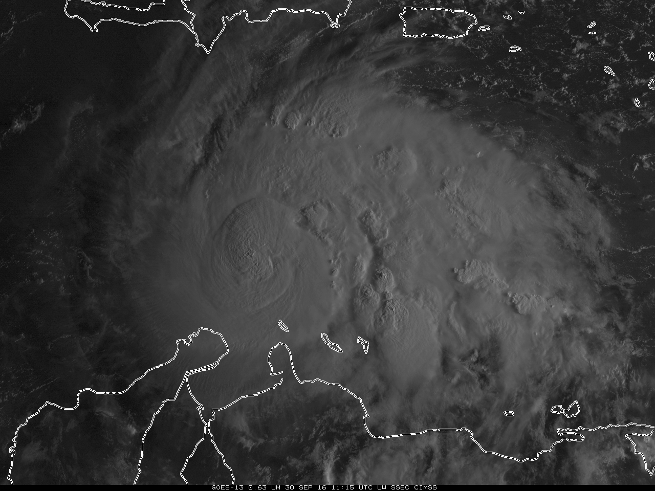 GOES-13 Visible (0.63 µm) imagery, 1115 UTC on 30 September 2016 [Click to enlarge]