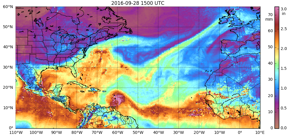 Morphed MIRS Total Precipitable Water, 25-28 September 2016 [Click to animate]