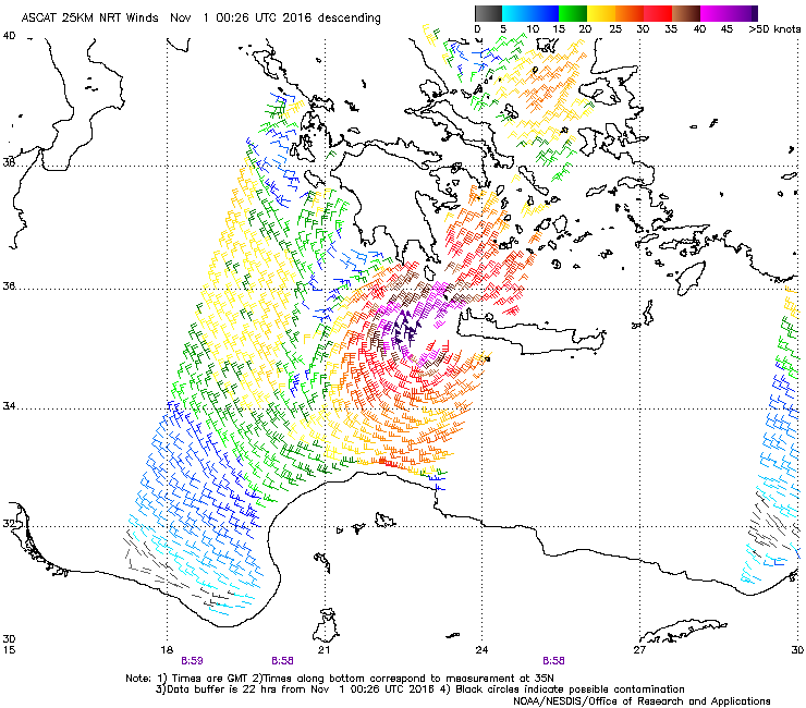 Metop-A and Metop-B ASCAT surface scatterometer winds, 28-31 October [click to play animation]
