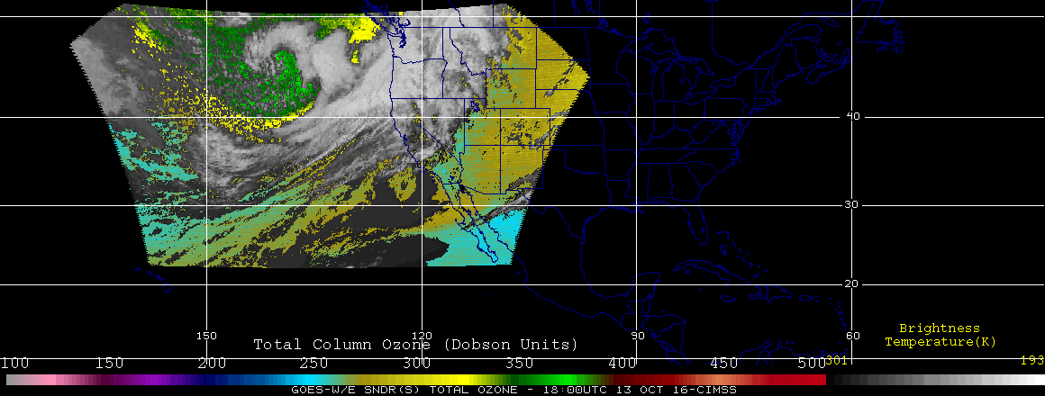 GOES-15 Sounder Total Column Ozone DPI [click to animate]