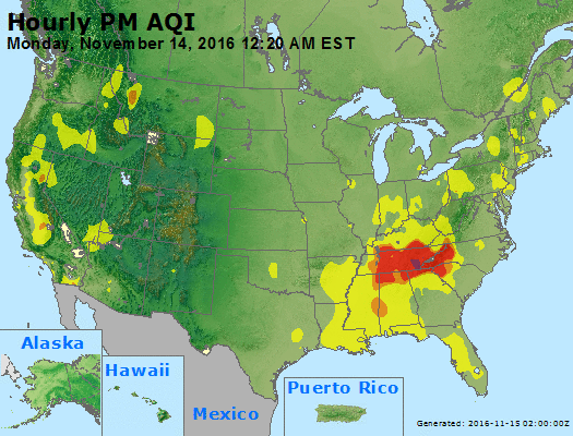 Hourly AIRNow Particulate Matter (PM) Air Quality Index (AQI)