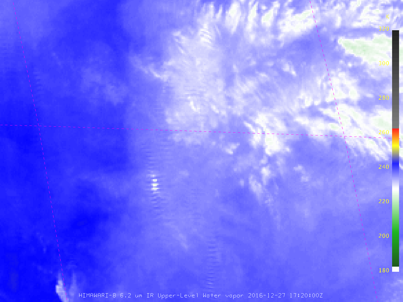 Himawari-8 Infrared Imagery (6.2 µm), 1600-1900 UTC on 27 December 2016 [click to animate]