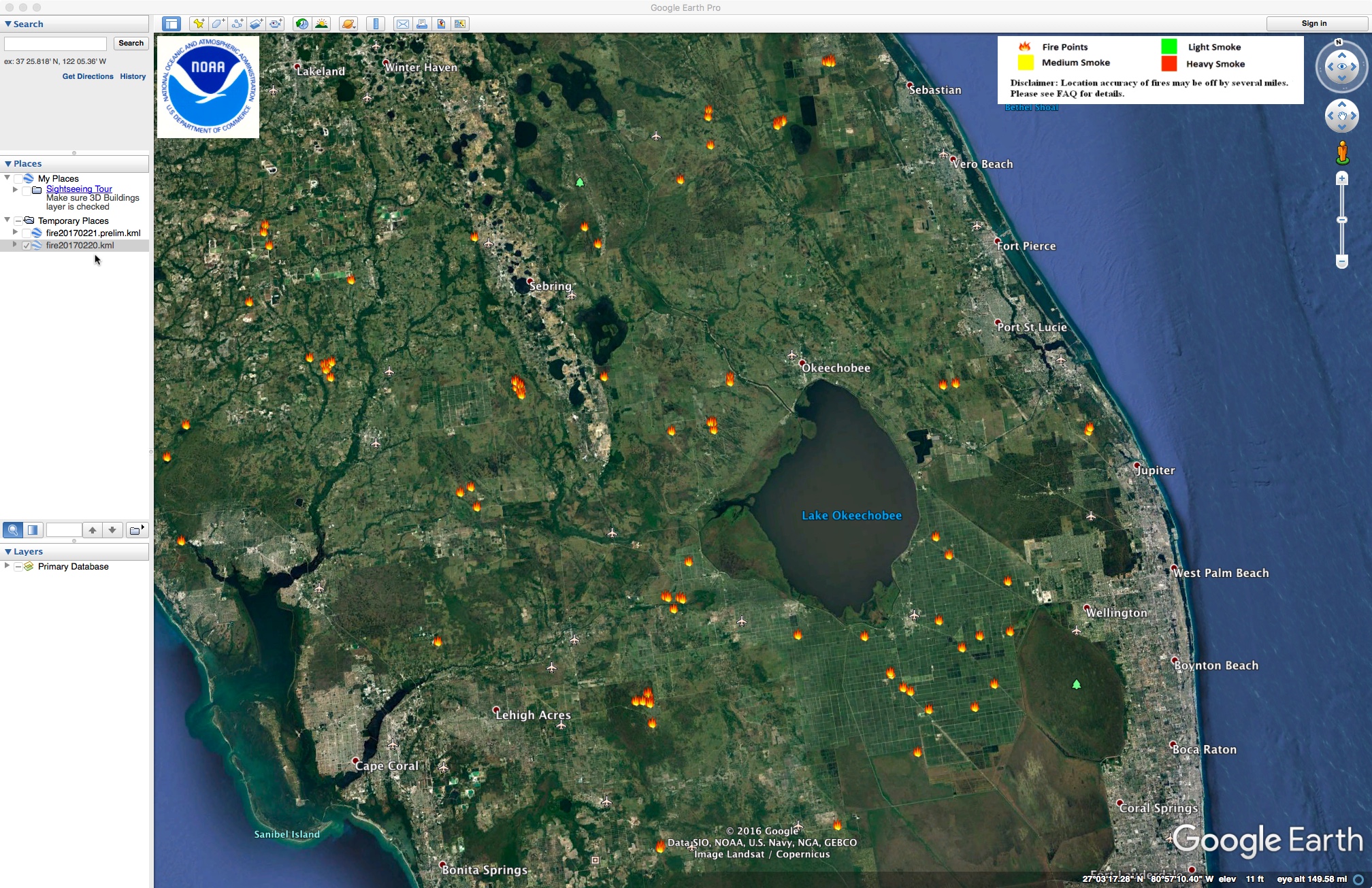 NOAA Hazard Mapping System fire detection points [click to enlarge]