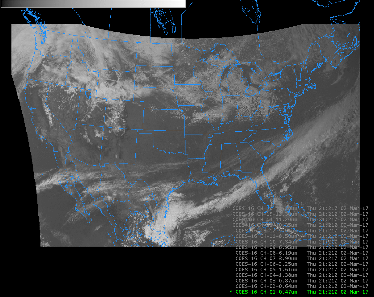 All 16 GOES-16 ABI Bands as displayed in AWIPS [click to enlarge]