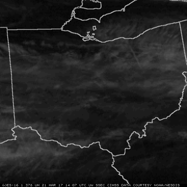 GOES-16 Cirrus Channel (1.38 µm) images, 1202-1732 UTC on 21 March [click to play animated gif]