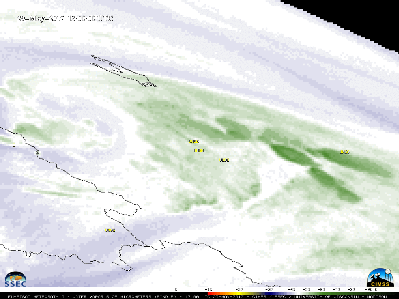 Meteosat-10 Water Vapor (6.25 µm) images [click to play animation]
