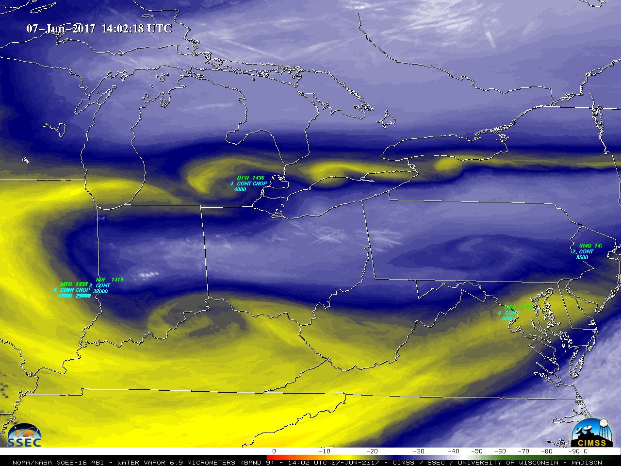 GOES-16 Water Vapor (6.9 µm) images [click to play animation]