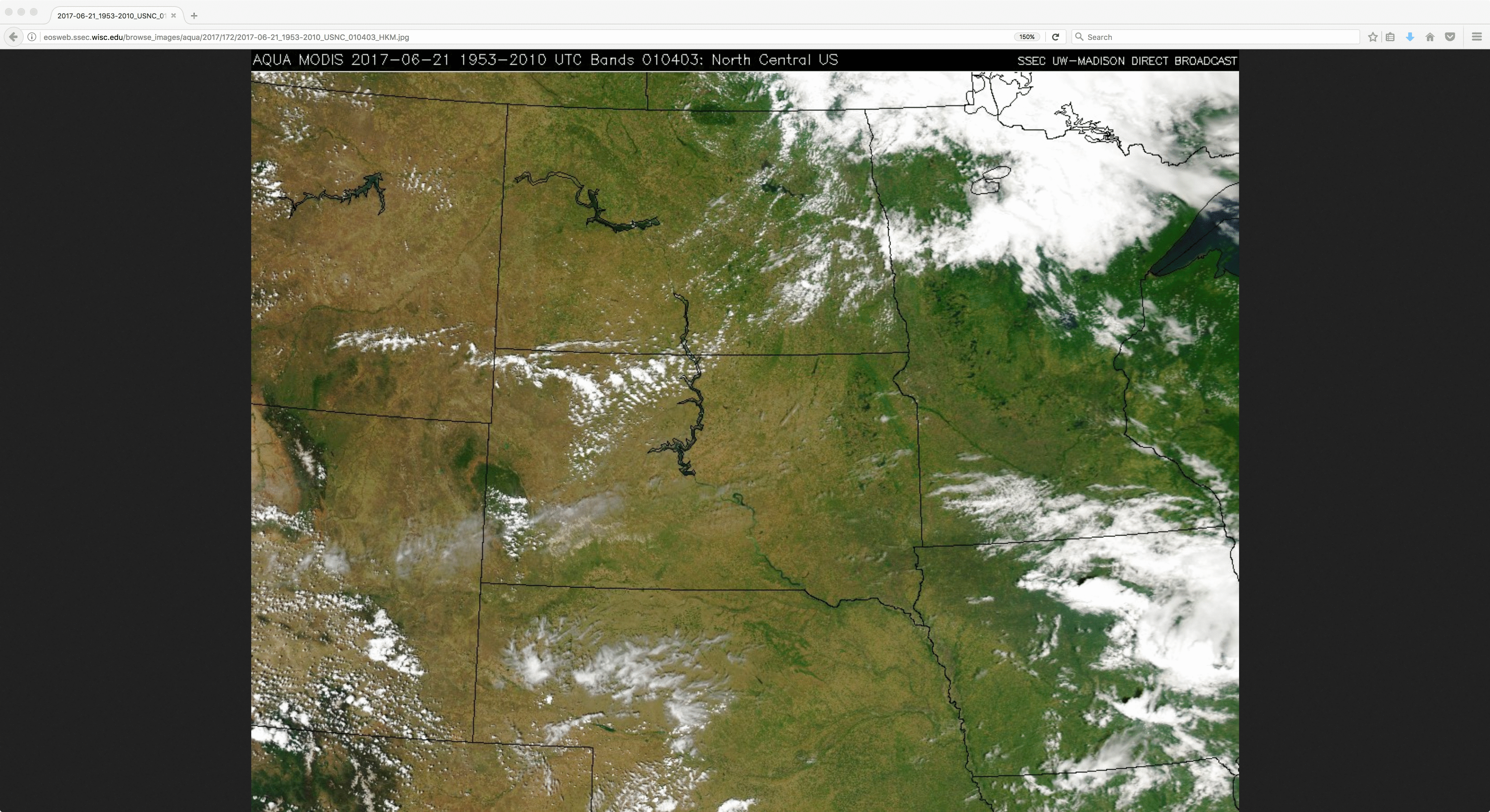 Aqua MODIS true-color RGB images, before (21 June) and after (02 July) the hail event [click to enlarge]