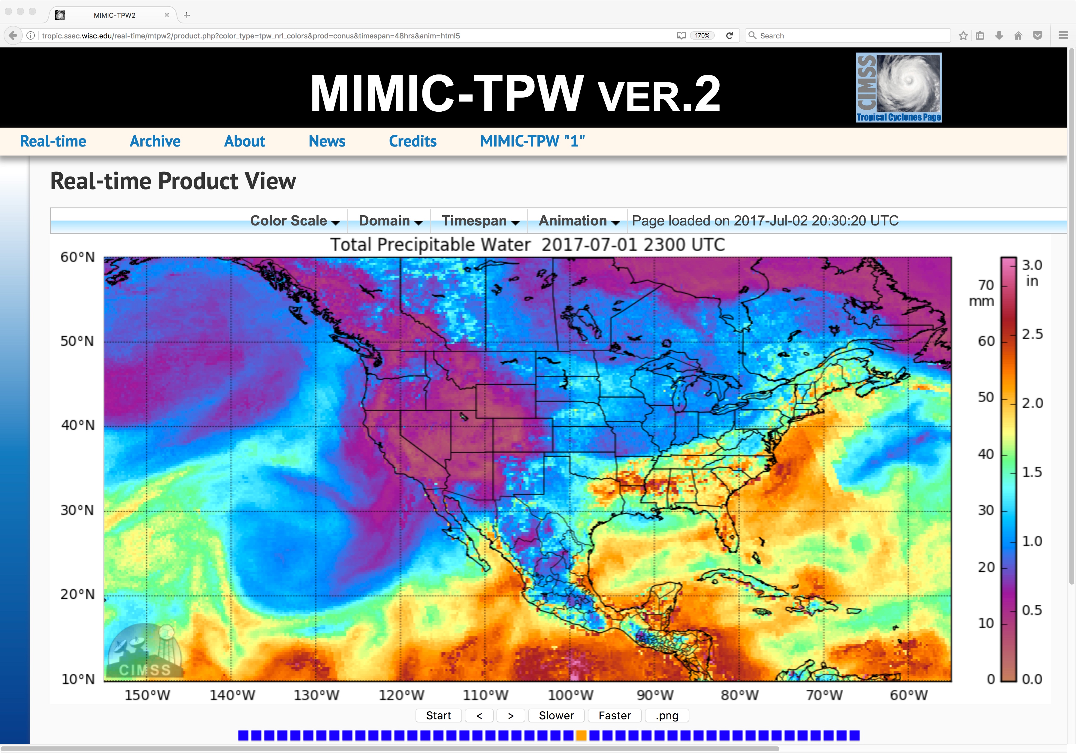 MIMIC Total Precipitable Water product [click to play animation]