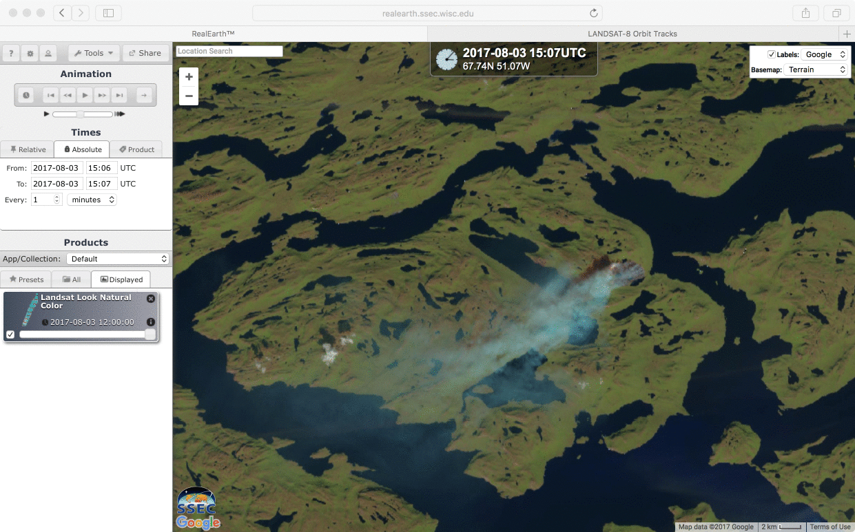 Landsat-8 OLI false-color images on 03, 05 and 12 August [click to enlarge]