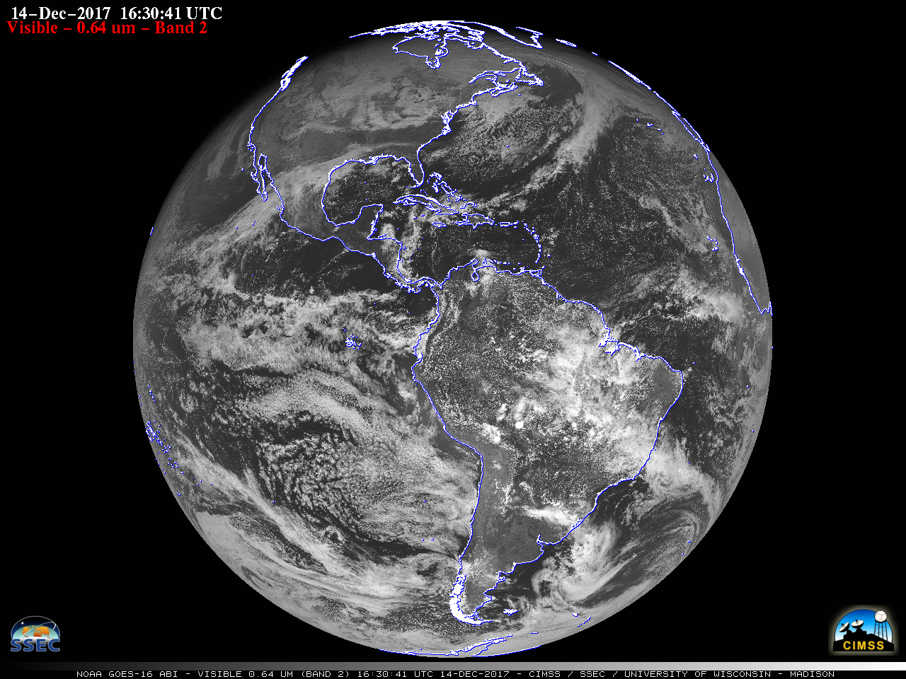 GOES-16 Full-Disk Visible (0.64 µm) image [click to enlarge]