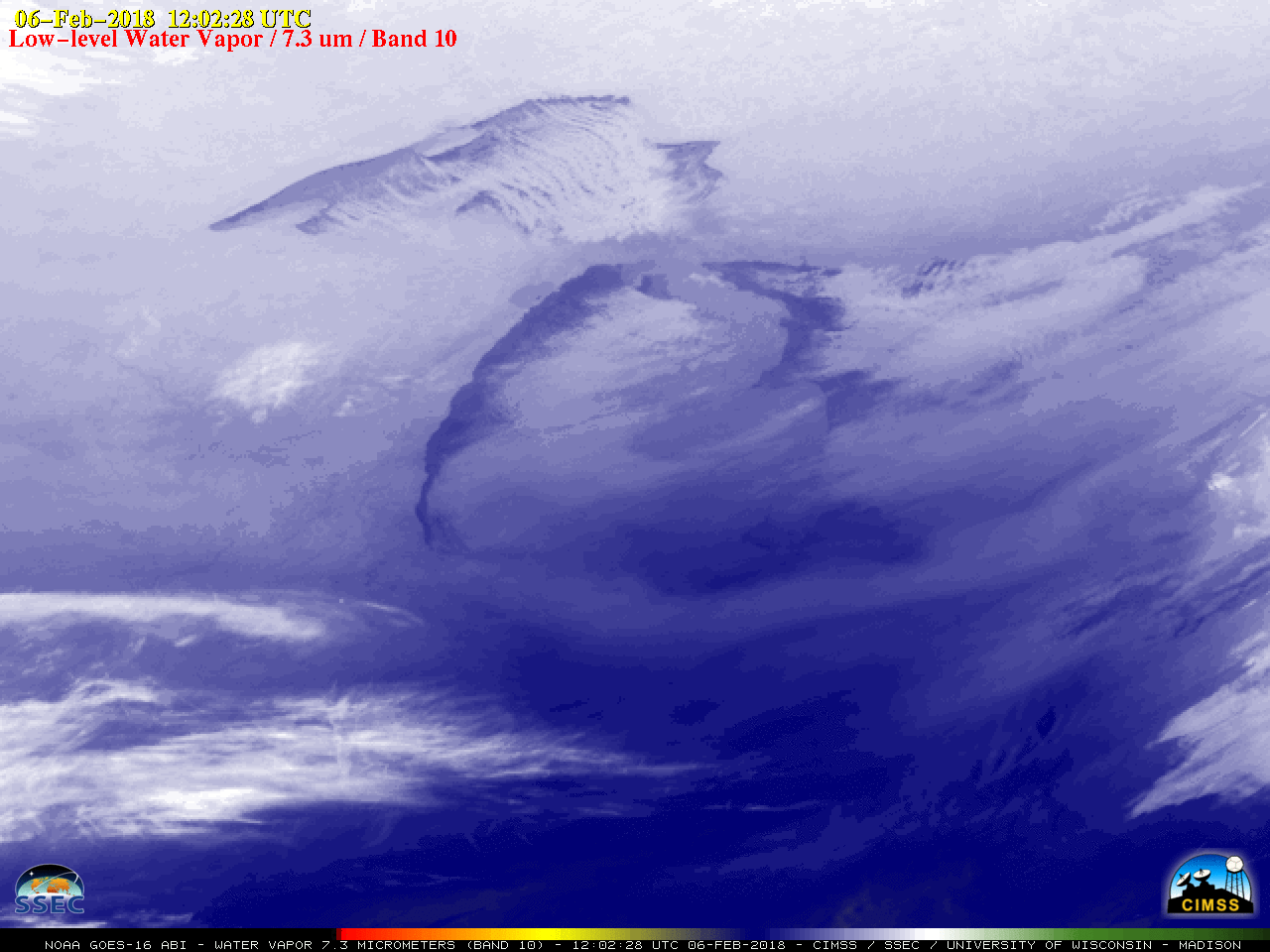 GOES-16 Low-level (7.3 µm) Water Vapor images [click to play animation]