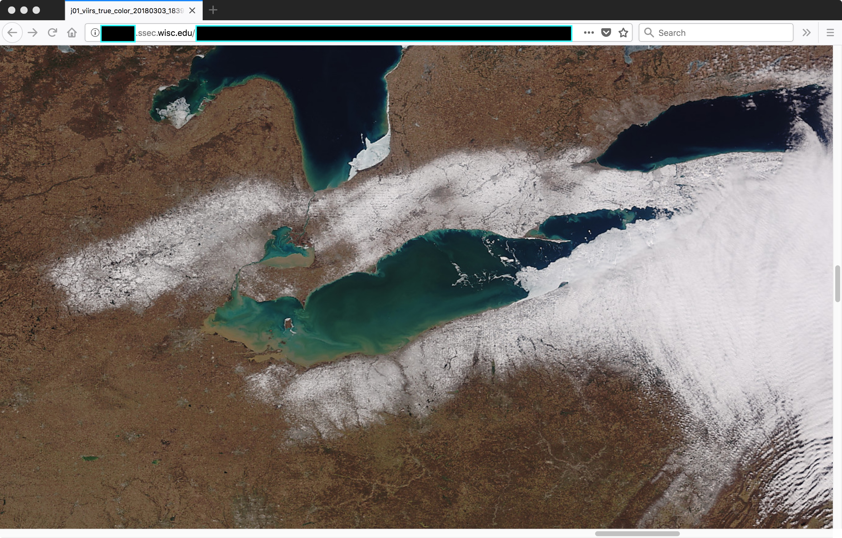 NOAA-20 True-color RGB image, centered of Lake Erie [click to enlarge]