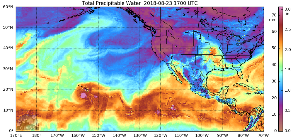 MIMIC Total Precipitable Water product during 22-25 August [click to play animation | MP4]