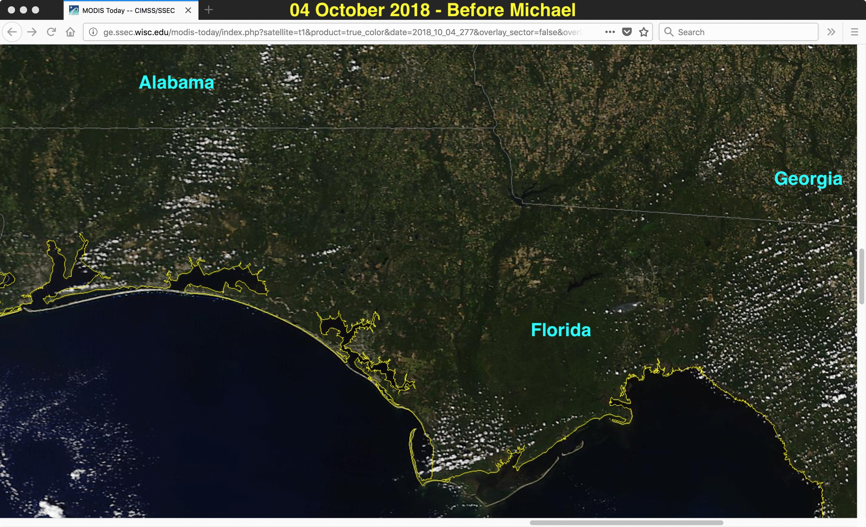 Terra MODIS True Color RGB images from 04 October and 18 October [click to enlarge]