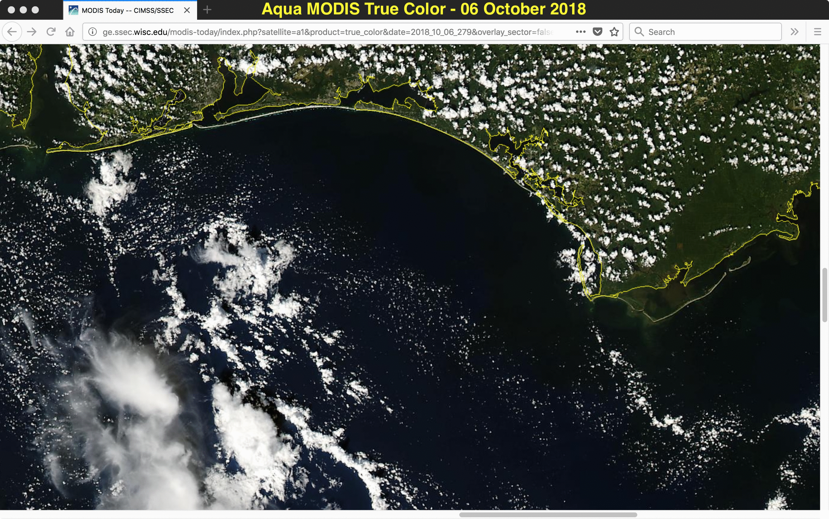 Aqua MODIS True Color RGB images from 06 October and 11 October [click to enlarge]