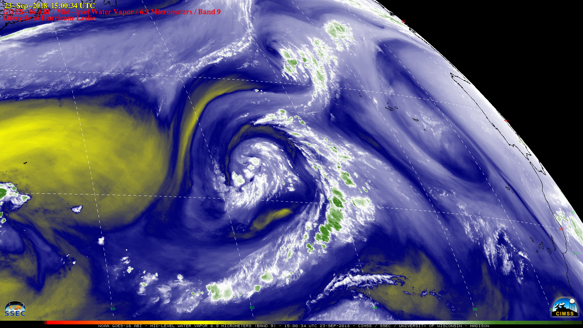 GOES-16 Mid-level Water Vapor (6.9 µm) images [click to play MP4 animation]