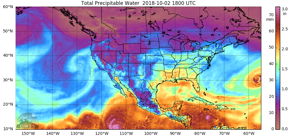 MIMIC Total Precipitable Water product, 25 September - 02 October [click to play MP4 animation | MP4]