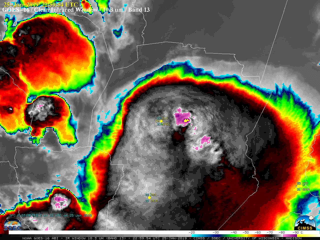 GOES-16 "Clean" Infrared Window (10.3 µm) images [click to play MP4 animation]