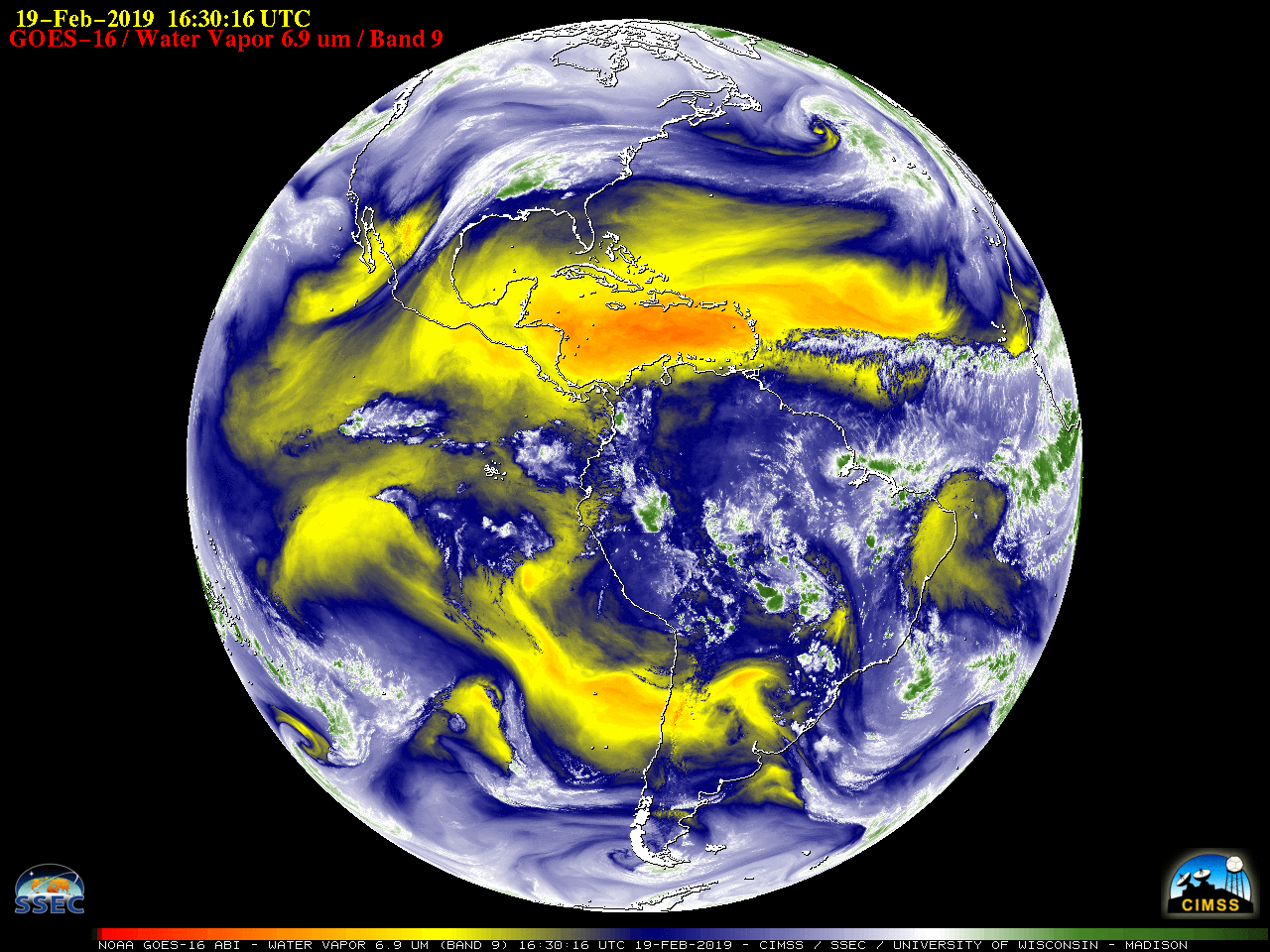 GOES-16 Mid-level Water Vapor (6.9 µm) images [click to play animation]