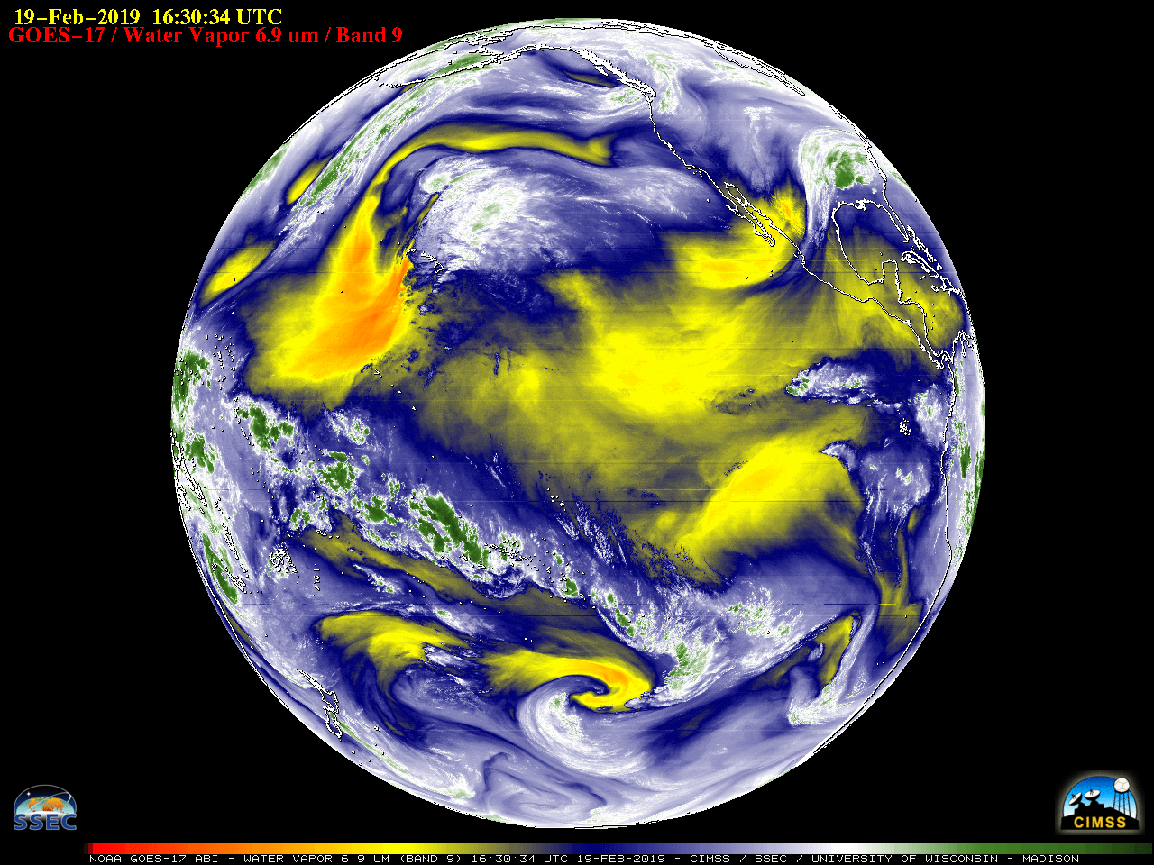 GOES-17 Mid-level Water Vapor (6.9 µm) images [click to play animation]