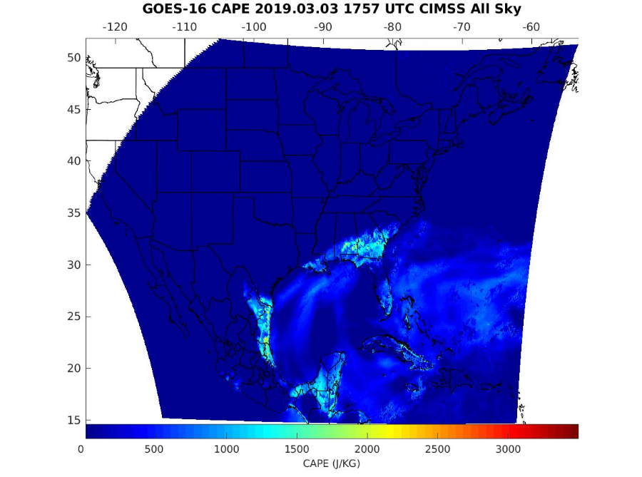 GOES-16 All Sky CAPE product [click to play animation]